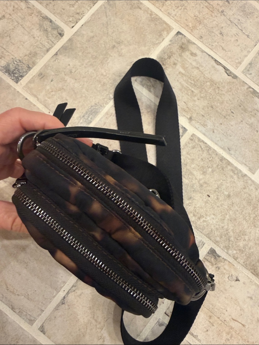 MZ Wallace Tortoise Print Crossbody Phone Bag – Black Nylon - Picture 12 of 12